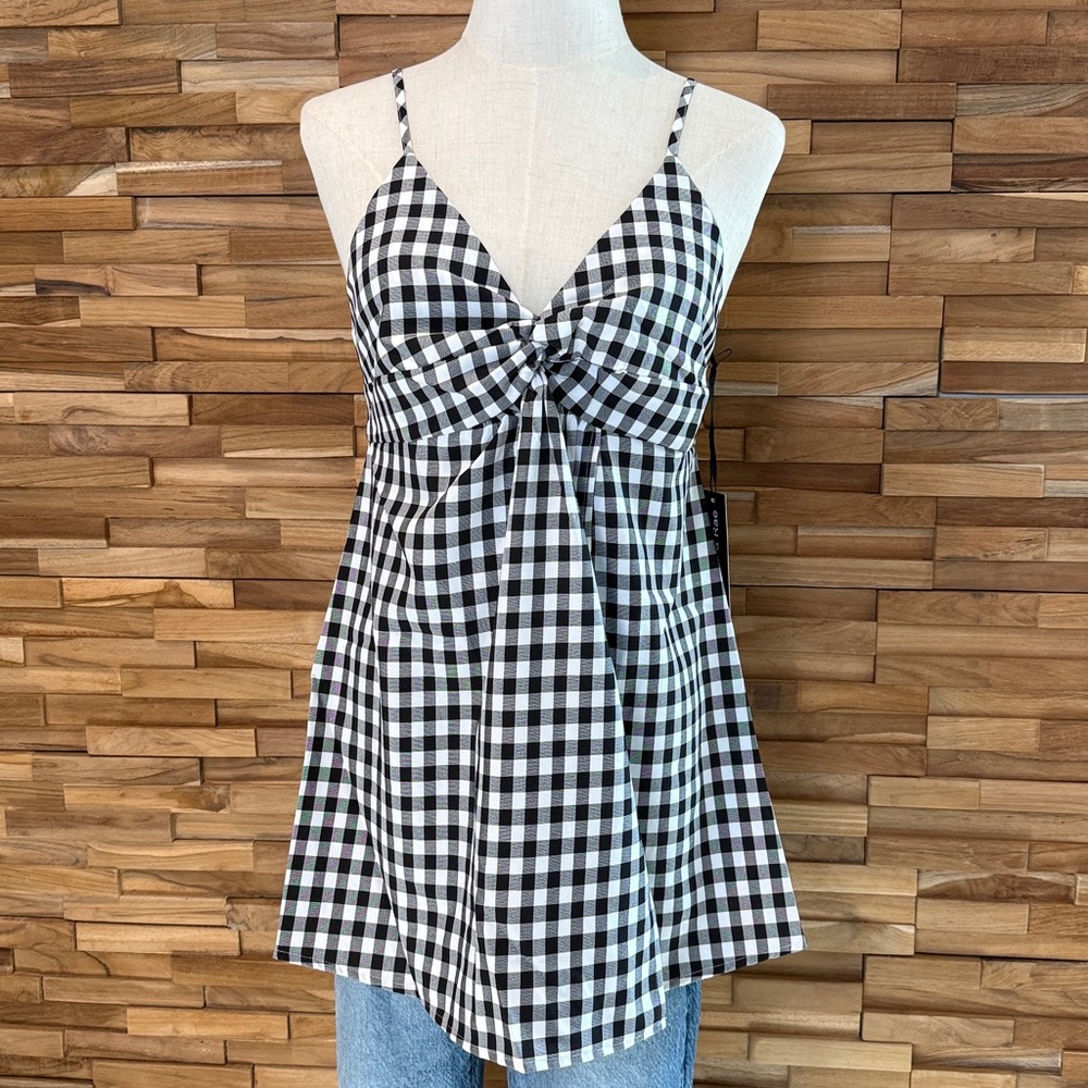 Doe & Rae | Black/White Gingham| Twist-Front Tank | 3 Sizes